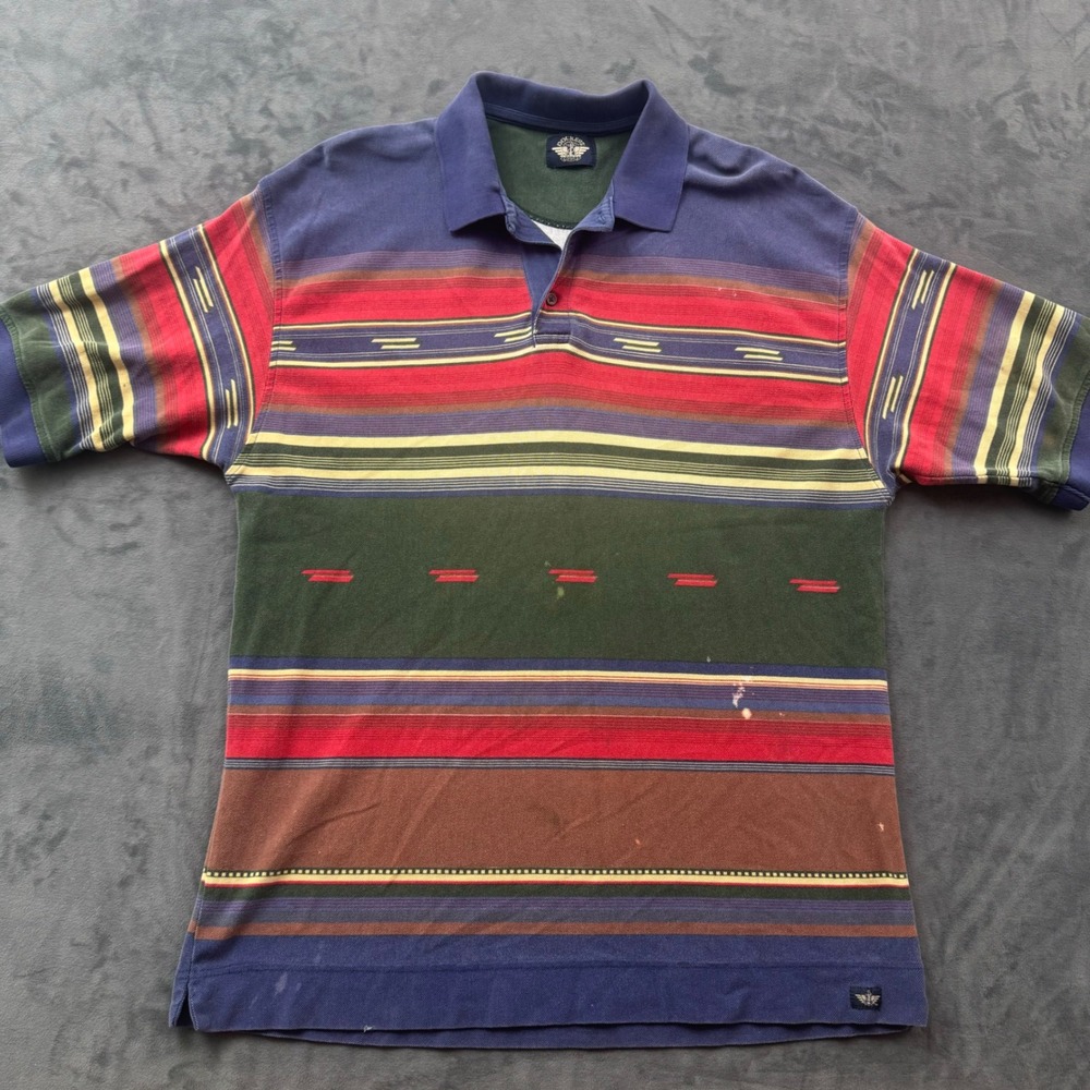 Vintage Dockers Levi's Multicolor Striped Polo Shirt Mens XL Southwestern Pique